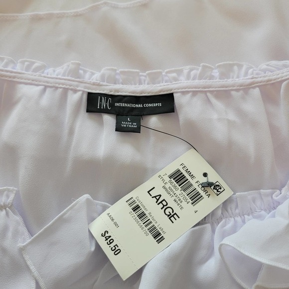 INC International Concepts Ruffle-Trim Empire Top White NWT $50 Size Large - Picture 10 of 11
